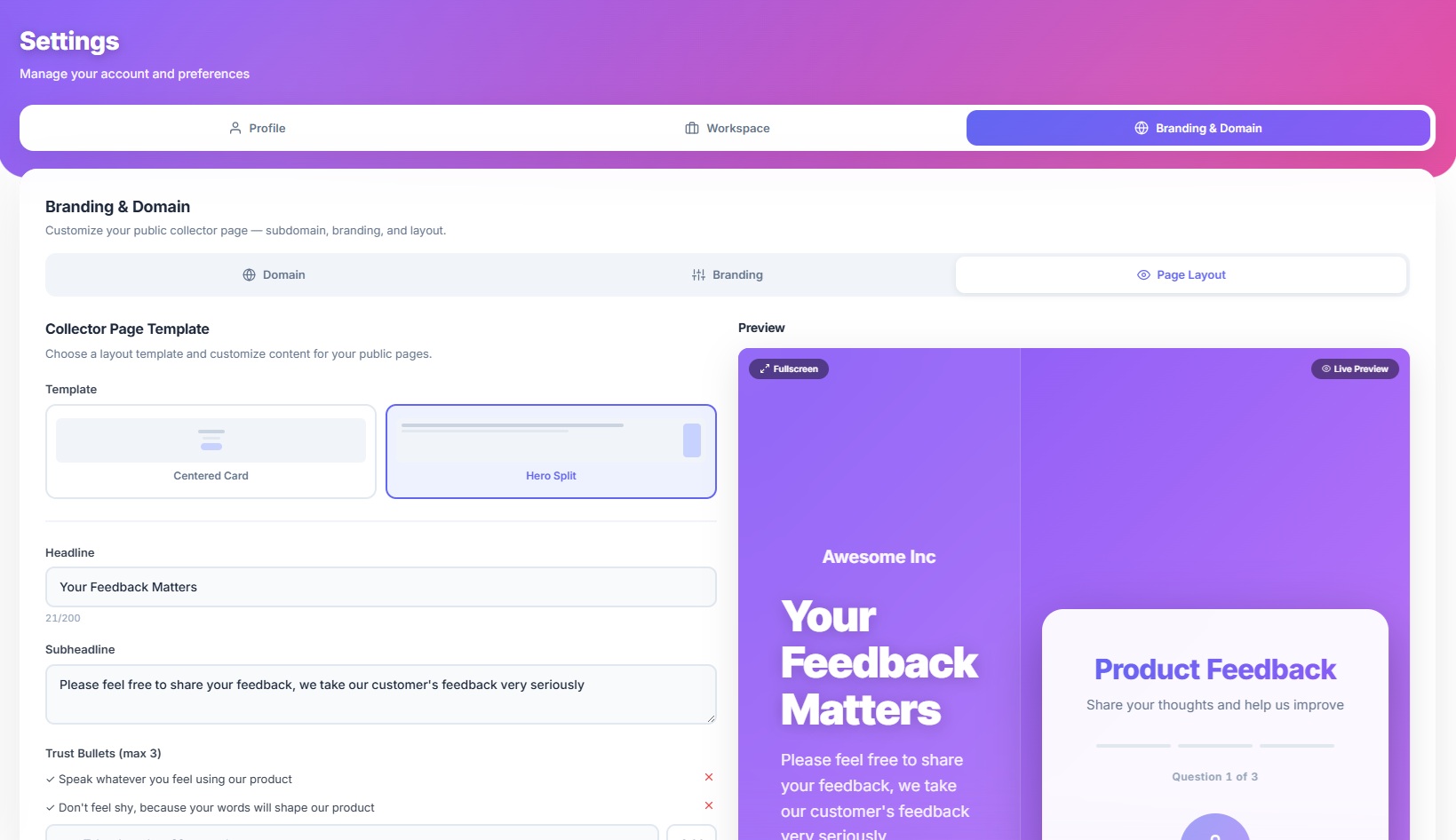 Branding & Domain Settings