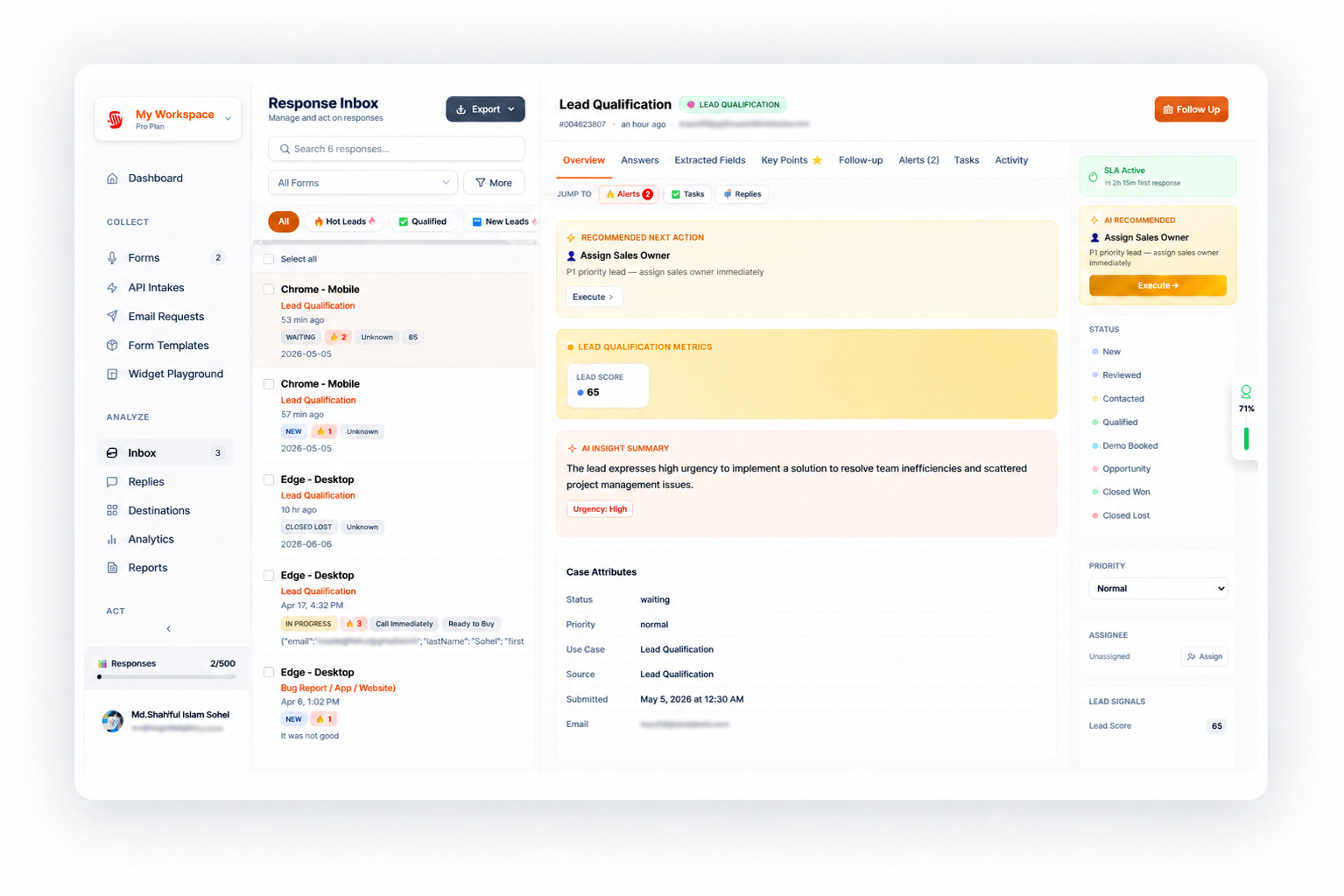 Sayify inbox with AI summaries, automation alerts, and case resolution workflow
